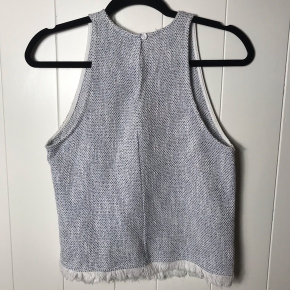 DREW Woven Tank Top Crop Cropped Blouse Sleeveless Fringe Light Blue White S - Picture 2 of 7